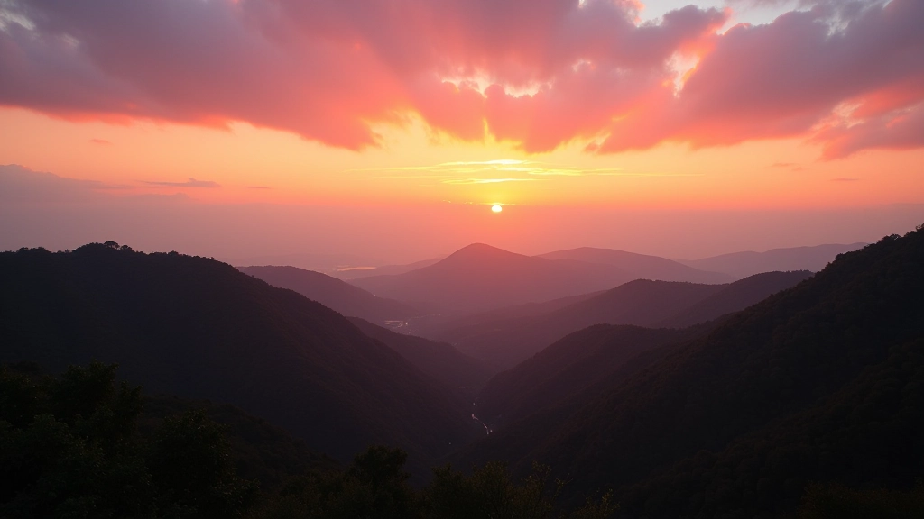 Pôr do sol em Sintra com cores laranja, rosa e púrpura refletidas nas nuvens
